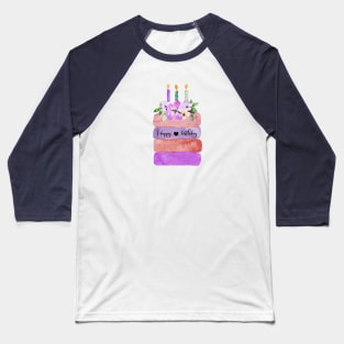Happy Birthday purple Cake Baseball T-Shirt